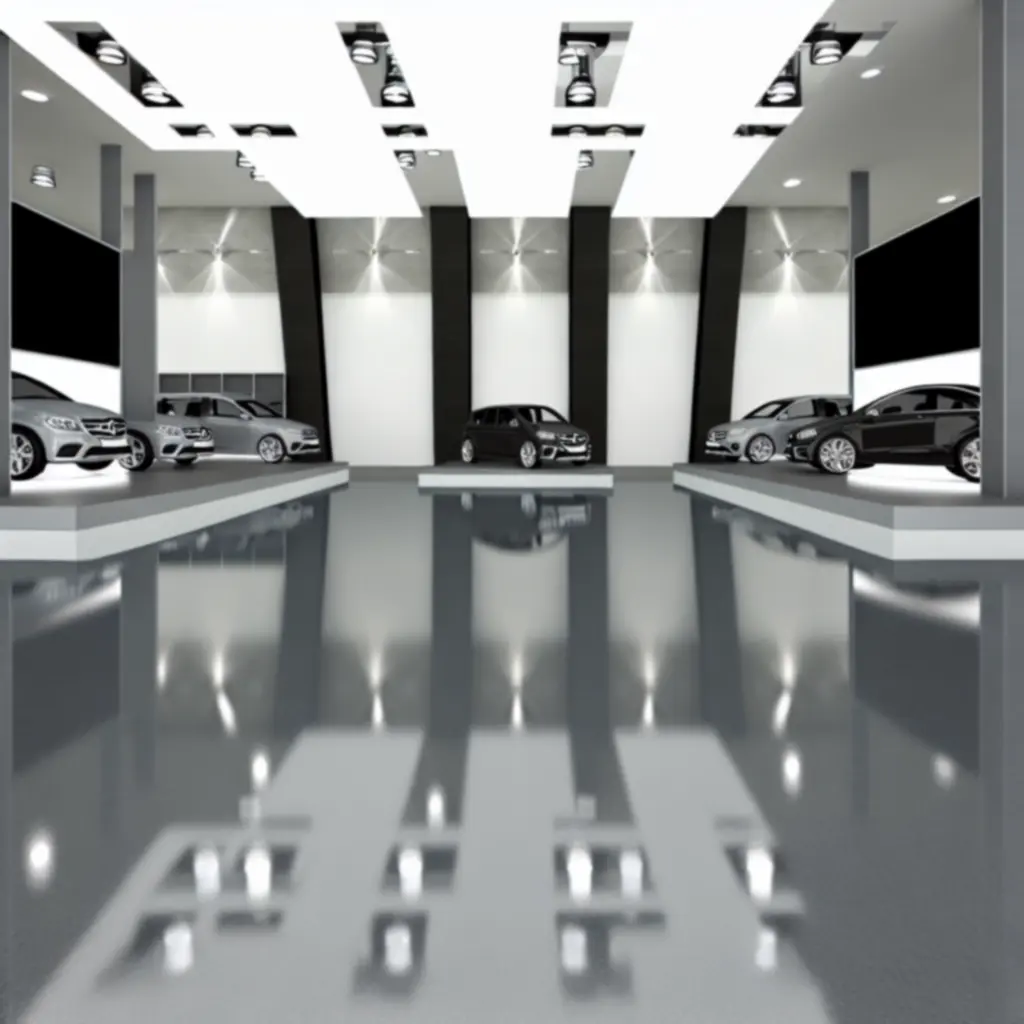 Panoramiczny widok luksusowego salonu samochodowego