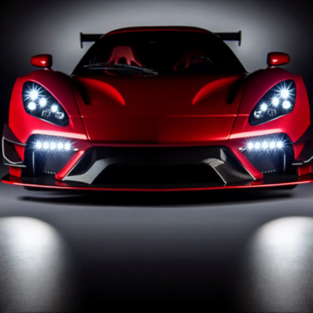 Czerwony samochód sportowy widziany z przodu