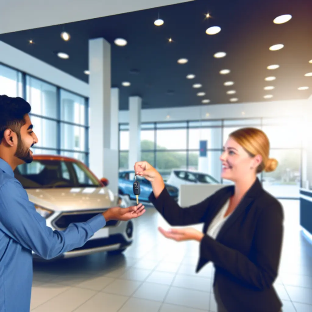 Zadowolony klient podczas odbioru samochodu